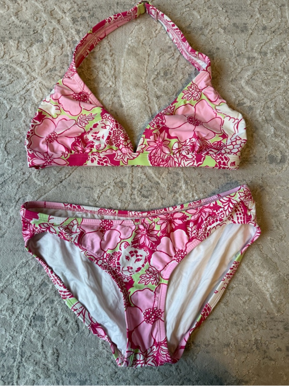 Lilly Pulitzer Pink green  Floral Halter Bikini Set-8